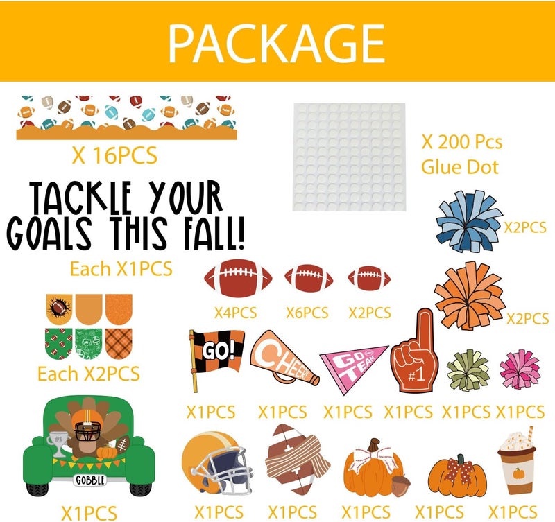 Joffetii 81Pcs Fall Football Bulletin Board Decorations Set Sports Themed Classroom Decor Kit Back to School Thanksgiving Autumn Pumpkin Cutouts Sport Border Trim Decor for Office Home Chalkboard Wall Door - Image 3